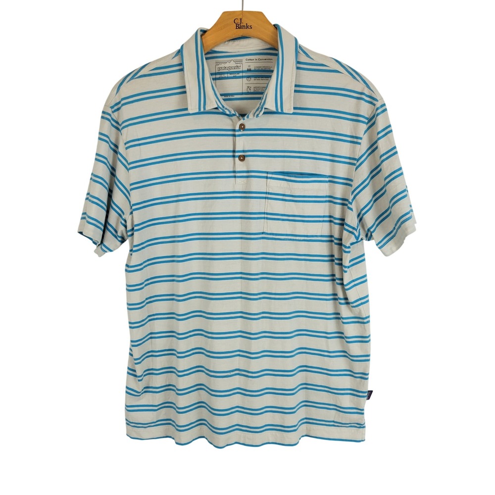 Patagonia Daily Polo Shirt Cotton Converse Striped White Blue Size Extra Large